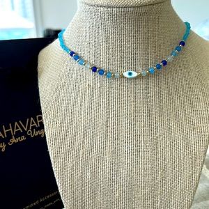 Gorgeous handmade crystal and semi precious stones evil eye necklace